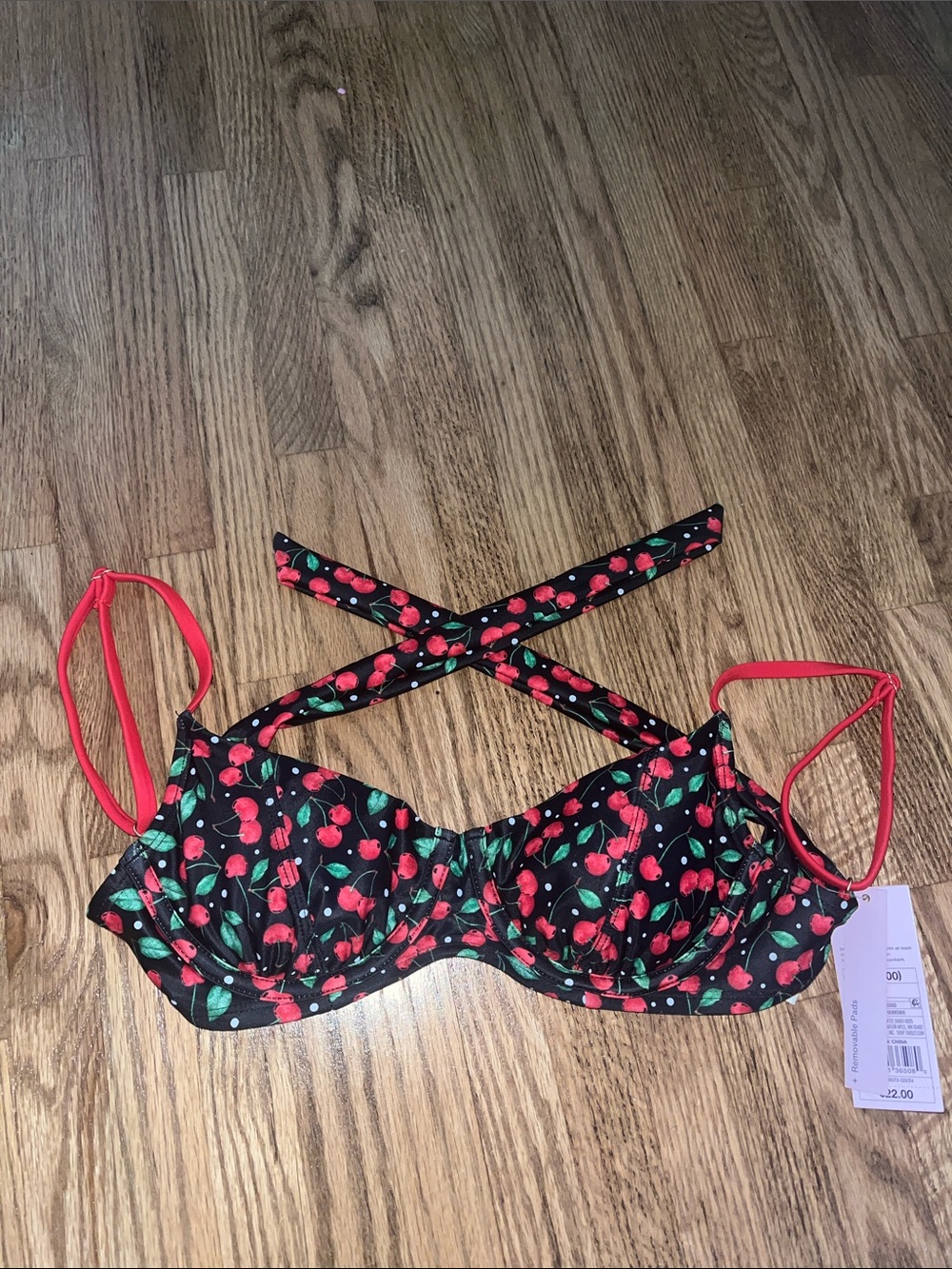 wild fable Black Cherry Print Bikini Top with Red Straps